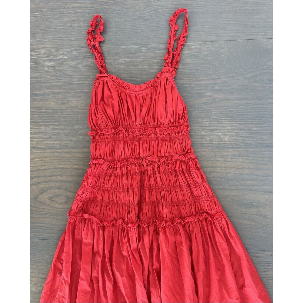 Doen Red Smocked Midi Dress - Picture 6 of 11